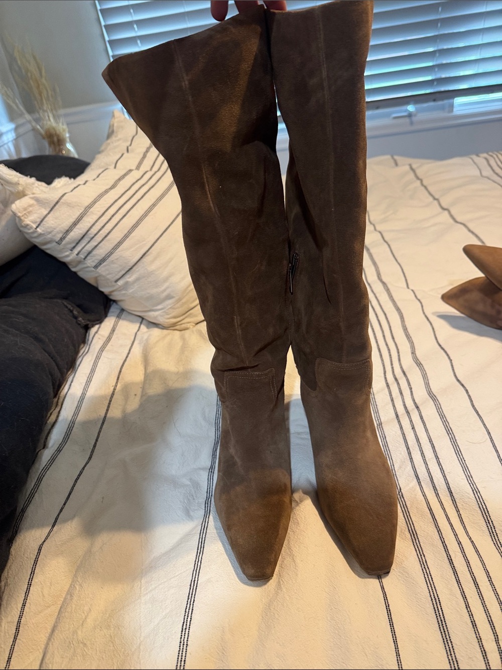 Vince Camuto Brown Suede Knee-High Pointed-Toe Boots - WIDE CALF